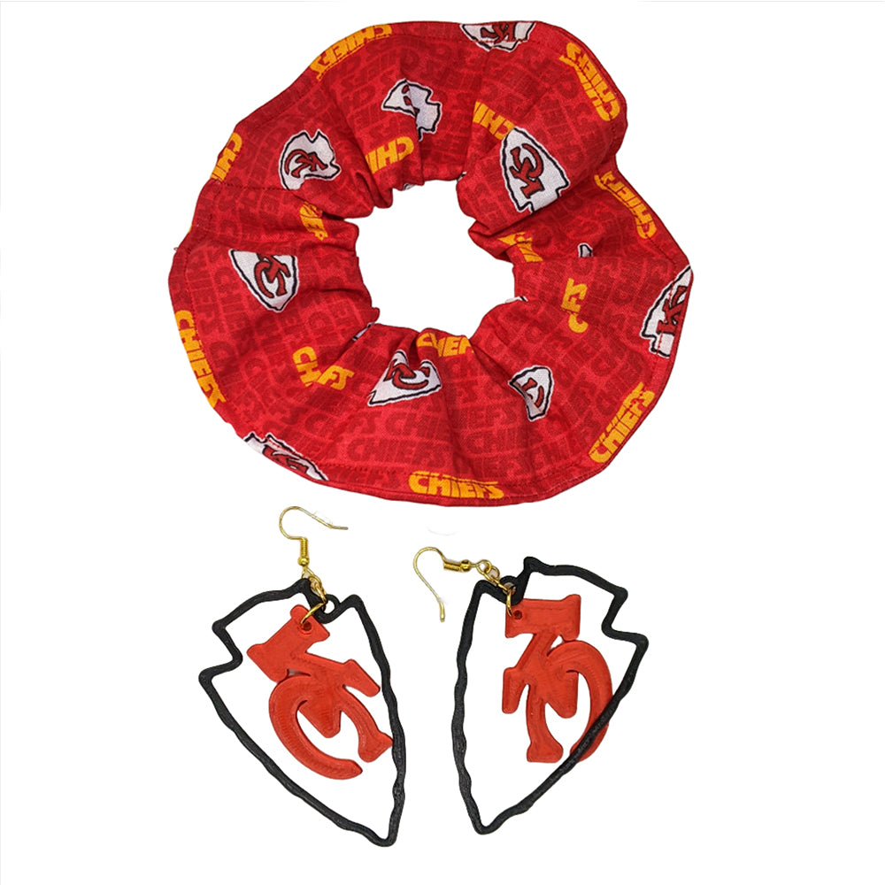 Kansas City Chiefs Earrings & Ponytail Scrunchie Accessory Set | Style D