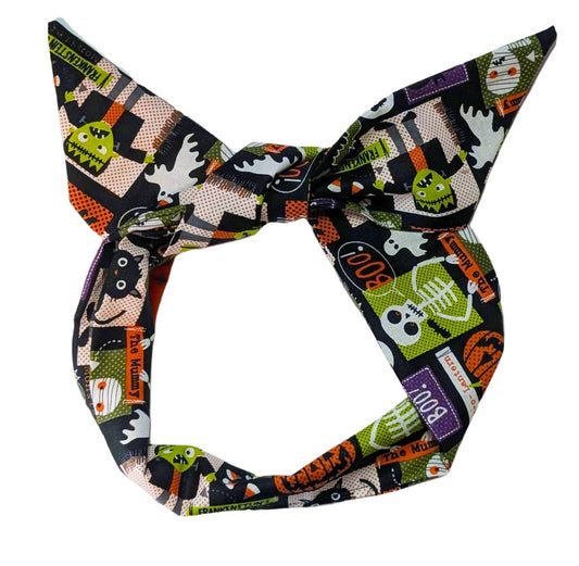 Halloween Fun Print Wide Wire Headband | Wire Hair Tie | Wire Head Wrap