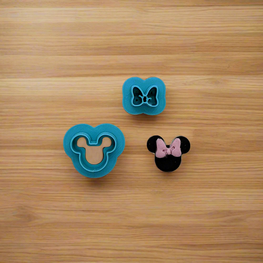 Mickey & Minnie Mouse Head and Bow 2-Piece Cookie Cutter Set - Ideal for Ceramics, Pottery, Cookies, Polymer Clay, Fondant, and More