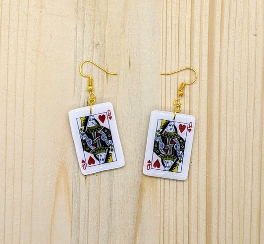 Queen of Hearts Playing Card Earrings