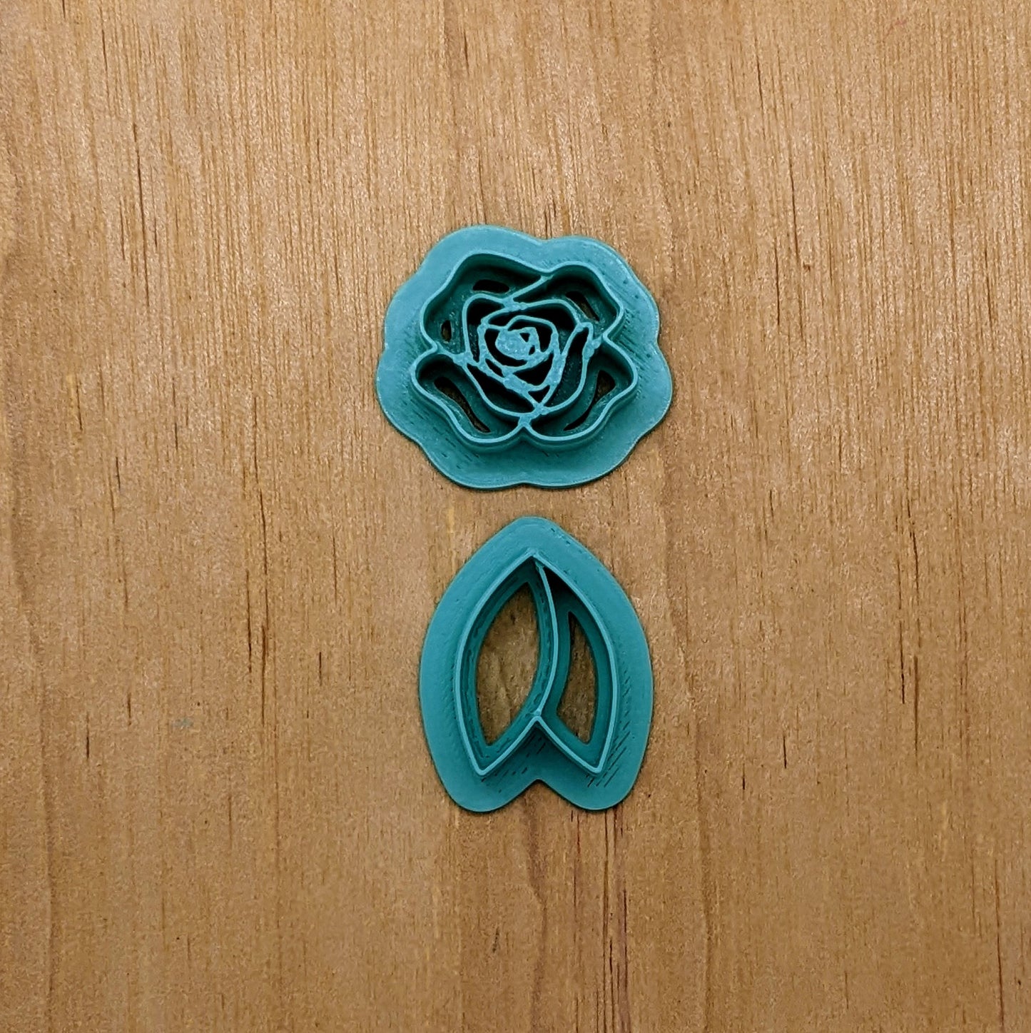 Rose & Leaves, 2 Piece, Polymer Clay Earring Cutter Set