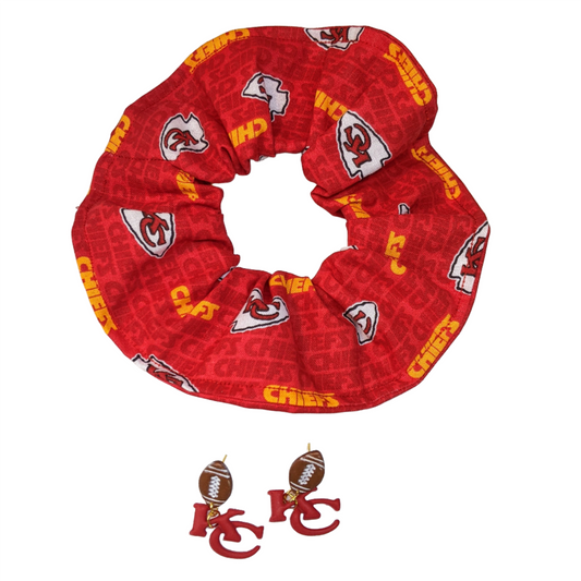 Kansas City Chiefs Earrings & Ponytail Scrunchie Accessory Set | Style C