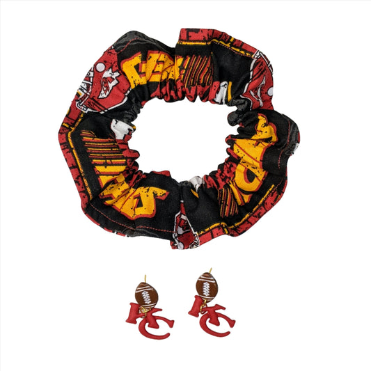 Kansas City Chiefs Earrings & Ponytail Scrunchie Accessory Set | Style B