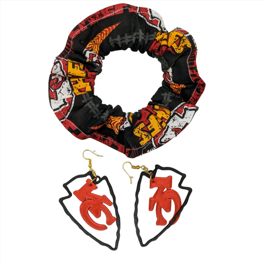 Kansas City Chiefs Earrings & Ponytail Scrunchie Accessory Set | Style A