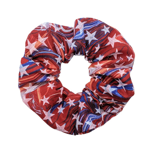 Red, White & Blue Swirls and Stars Ponytail Scrunchie/Wristlet