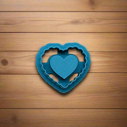 Scalloped Heart with Embossed Heart Center Cookie Cutter: Ideal for Cookies, Ceramics, Pottery, Polymer Clay, and Fondant