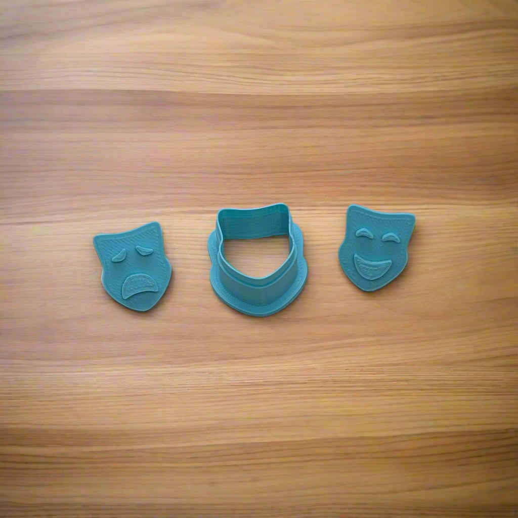 Comedy & Tragedy Mask 3-Piece Cookie Cutter & Stamps Set for Cookies, Ceramics, Pottery, Polymer Clay, Fondant