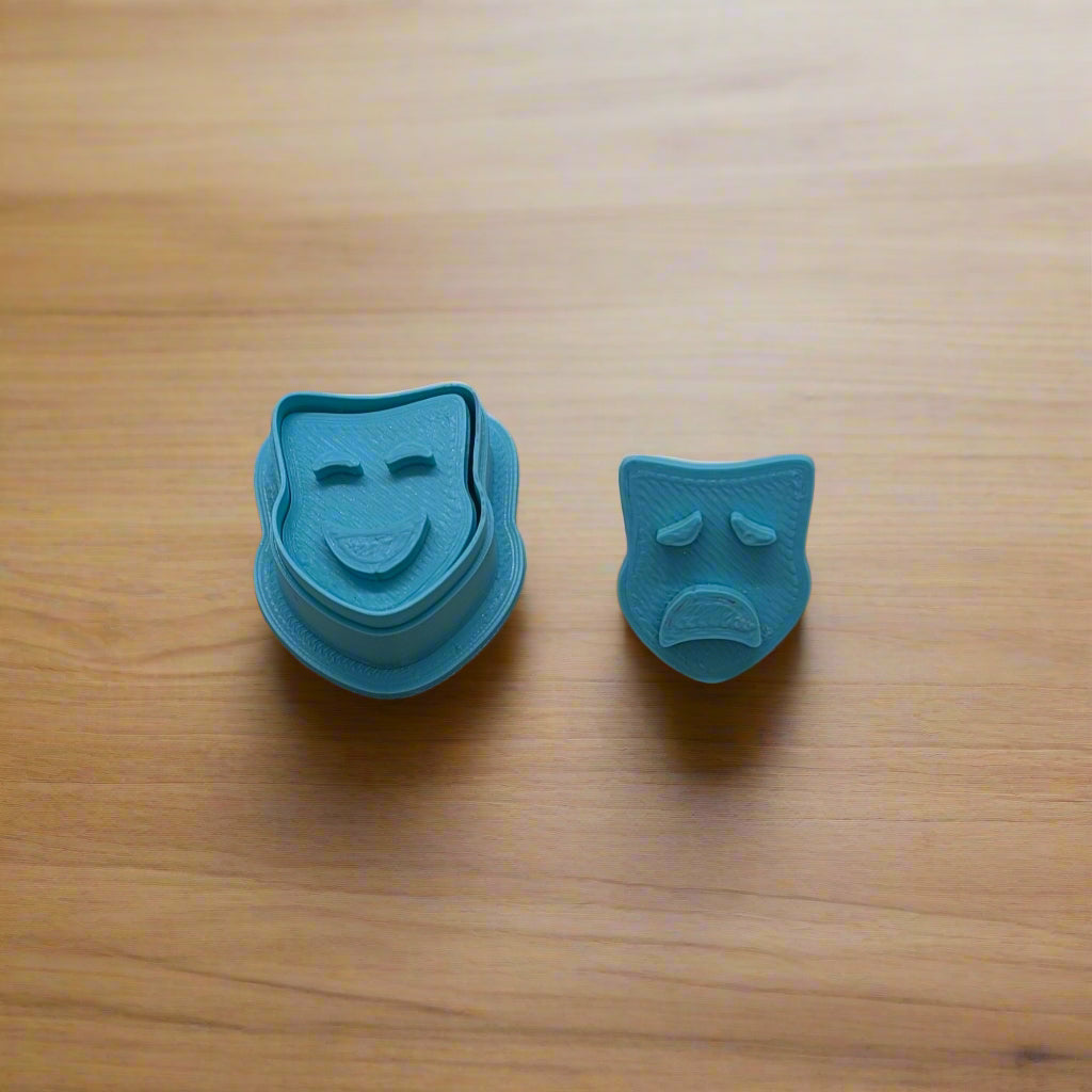 Comedy & Tragedy Mask 3-Piece Cookie Cutter & Stamps Set for Cookies, Ceramics, Pottery, Polymer Clay, Fondant