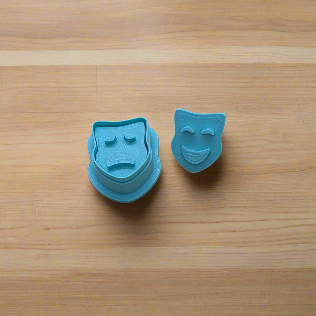 Comedy & Tragedy Mask 3-Piece Cookie Cutter & Stamps Set for Cookies, Ceramics, Pottery, Polymer Clay, Fondant