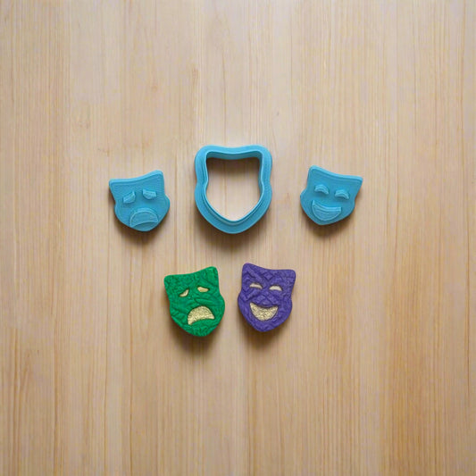 Comedy & Tragedy Mask 3-Piece Cookie Cutter & Stamps Set for Cookies, Ceramics, Pottery, Polymer Clay, Fondant