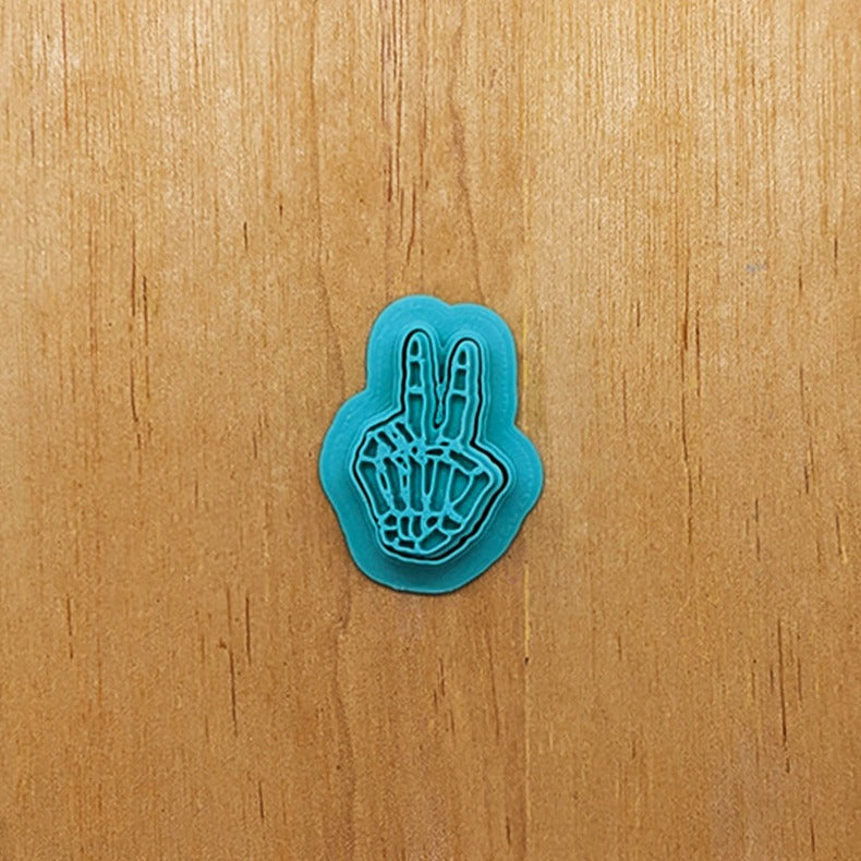 Skeleton Hand Peace Fingers Cookie Cutter & Stamp Set
