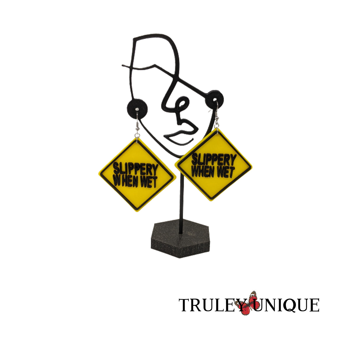 Slippery When Wet, Road Sign Earrings