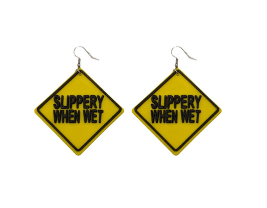 Slippery When Wet, Road Sign Earrings