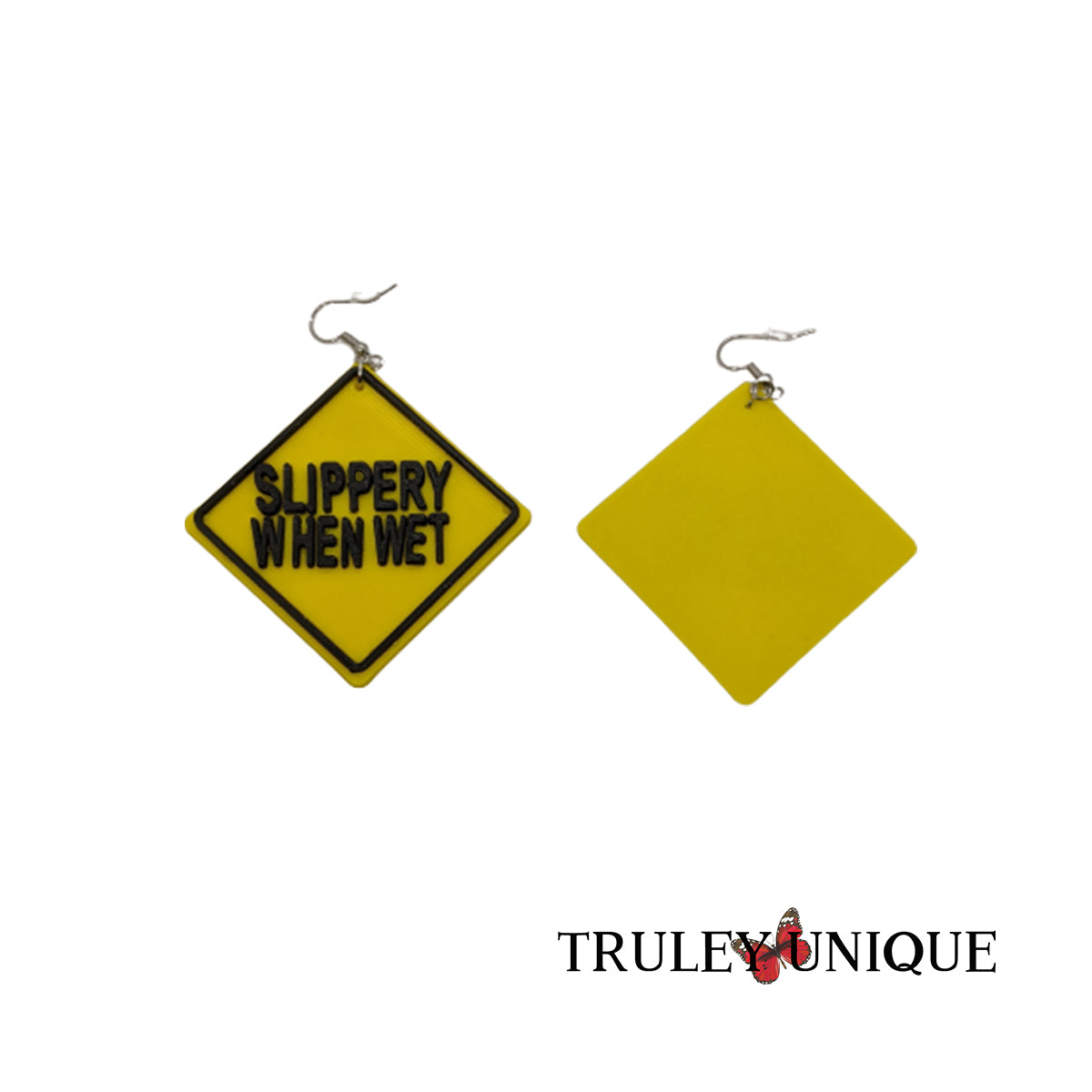 Slippery When Wet, Road Sign Earrings